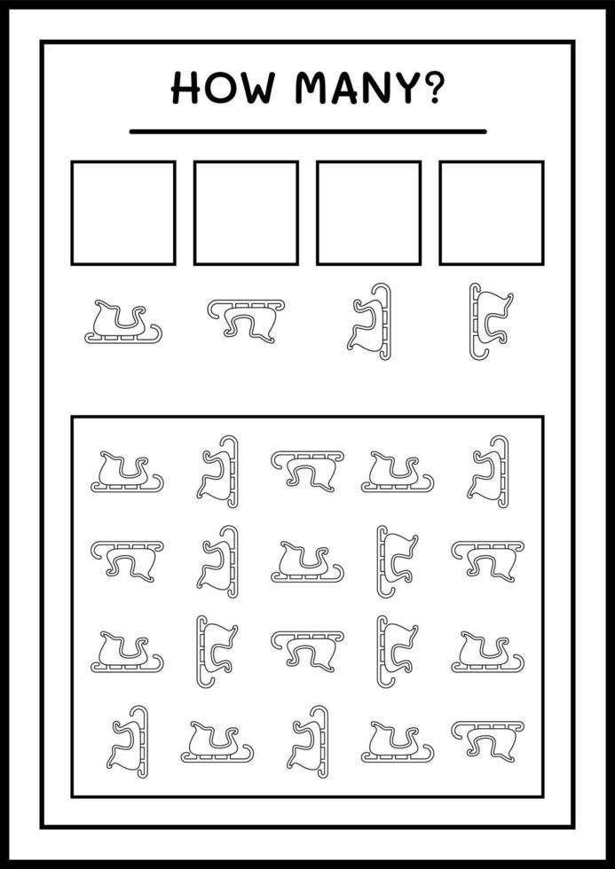 quanti slitta di babbo natale, gioco per bambini. illustrazione vettoriale, foglio di lavoro stampabile vettore