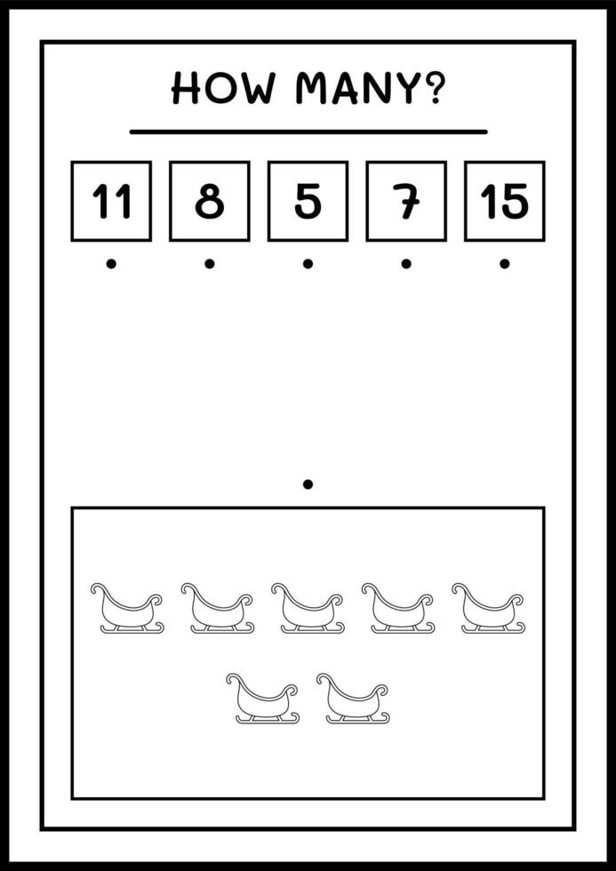 quanti slitta di babbo natale, gioco per bambini. illustrazione vettoriale, foglio di lavoro stampabile vettore