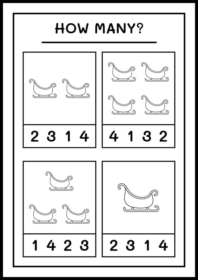 quanti slitta di babbo natale, gioco per bambini. illustrazione vettoriale, foglio di lavoro stampabile vettore