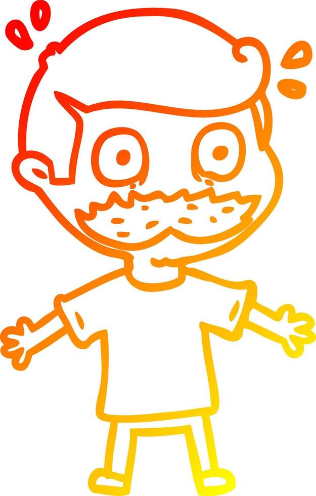 caldo gradiente disegno uomo cartone animato con baffi scioccato vettore