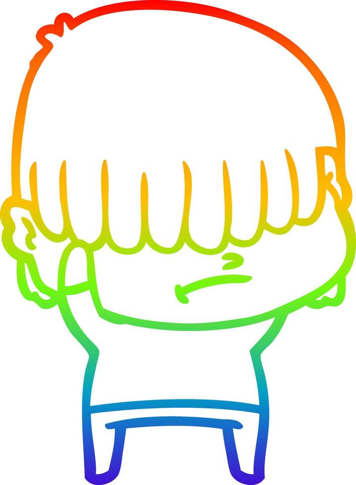 arcobaleno gradiente linea disegno cartone animato ragazzo con i capelli disordinati vettore