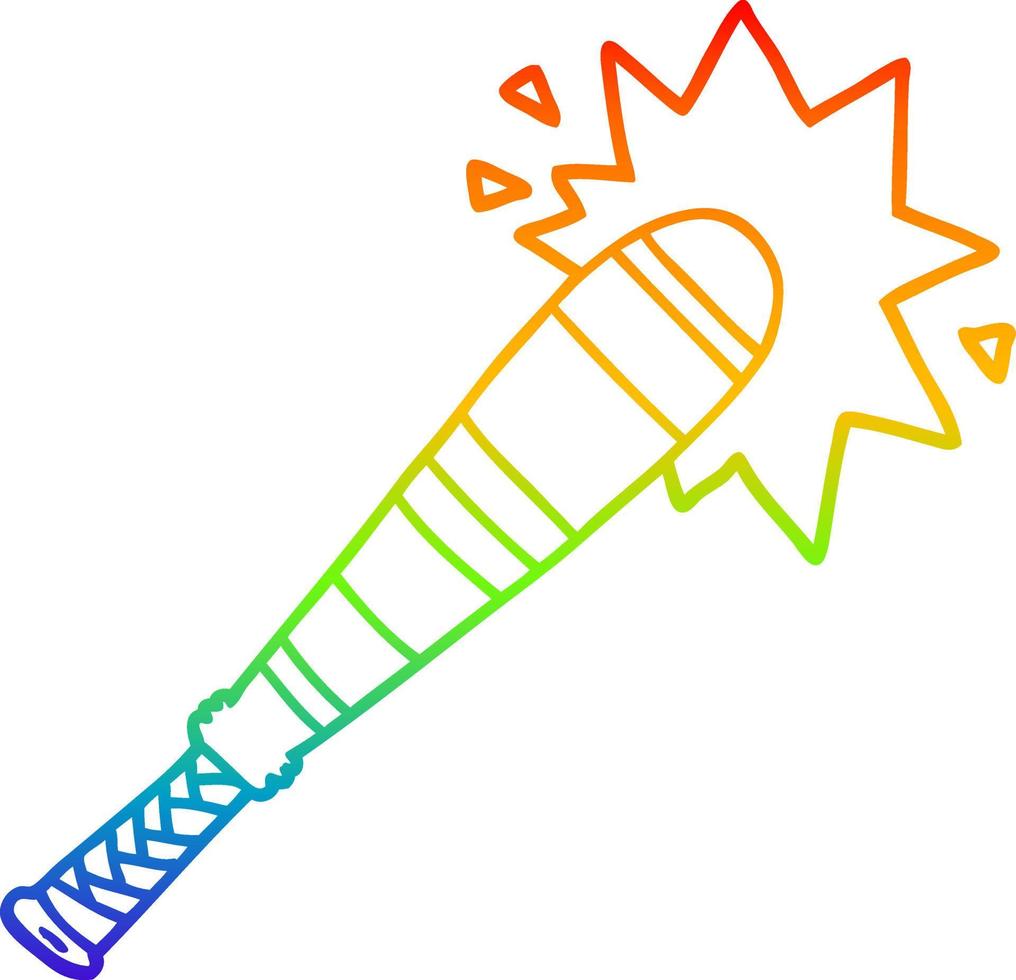 arcobaleno gradiente linea disegno cartone animato mazza da baseball che colpisce vettore