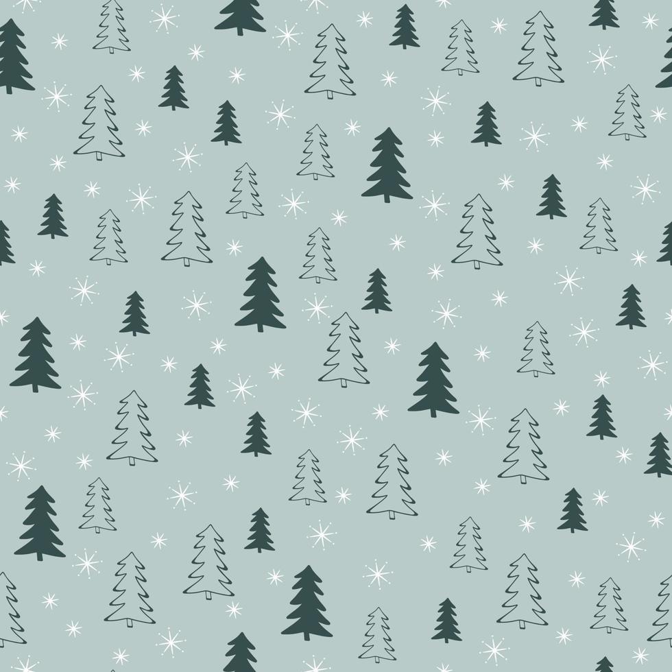 fondo senza cuciture disegnato a mano della foresta invernale scandinava. capodanno, natale, vacanze con albero di natale per stampa, carta, design, tessuto, arredamento, confezione regalo, sfondo. vettore