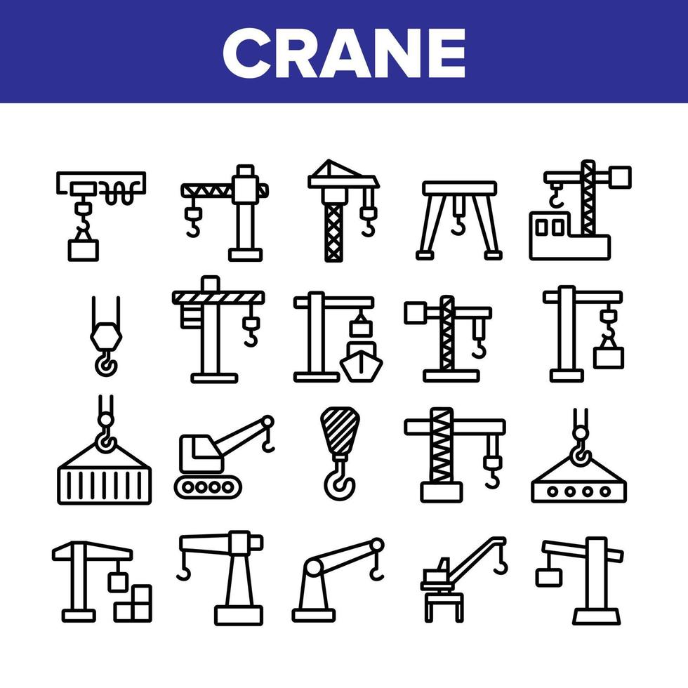 icone della raccolta della macchina della costruzione della gru hanno messo il vettore