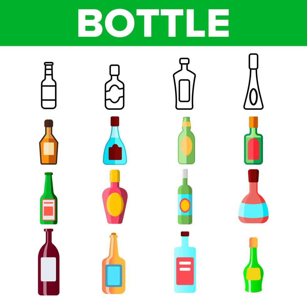 set di icone vettoriali lineari per bottiglie di vetro