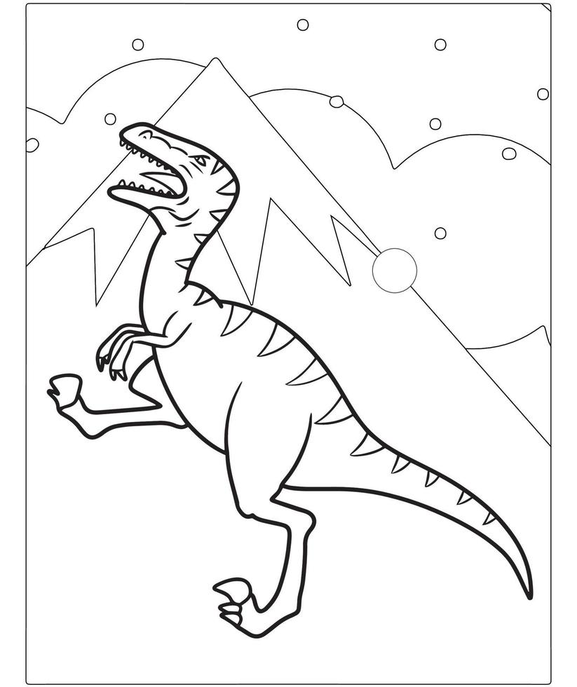 bella pagina da colorare di dinosauri per bambini. dipinta a mano in stile cartone animato con una bella immagine da colorare. Jurassic Park. paesaggio preistorico stampabile. vettore