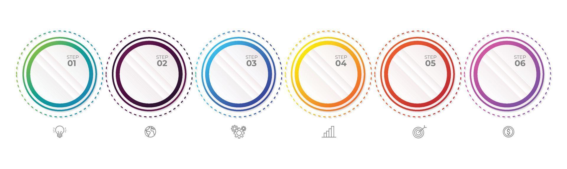 modello di infografica business astratto con 6 opzioni. diagramma colorato, sequenza temporale e programma isolati su sfondo bianco vettore