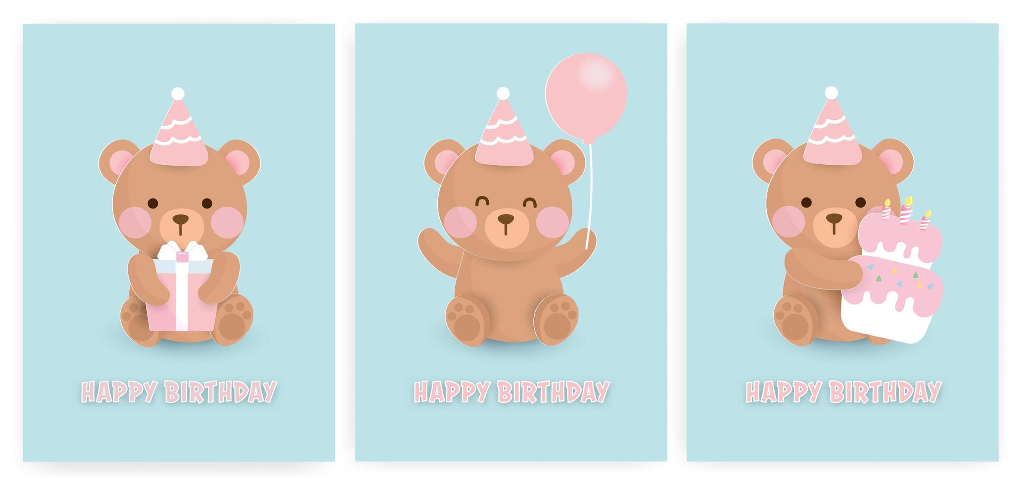 set di carte orso buon compleanno. vettore