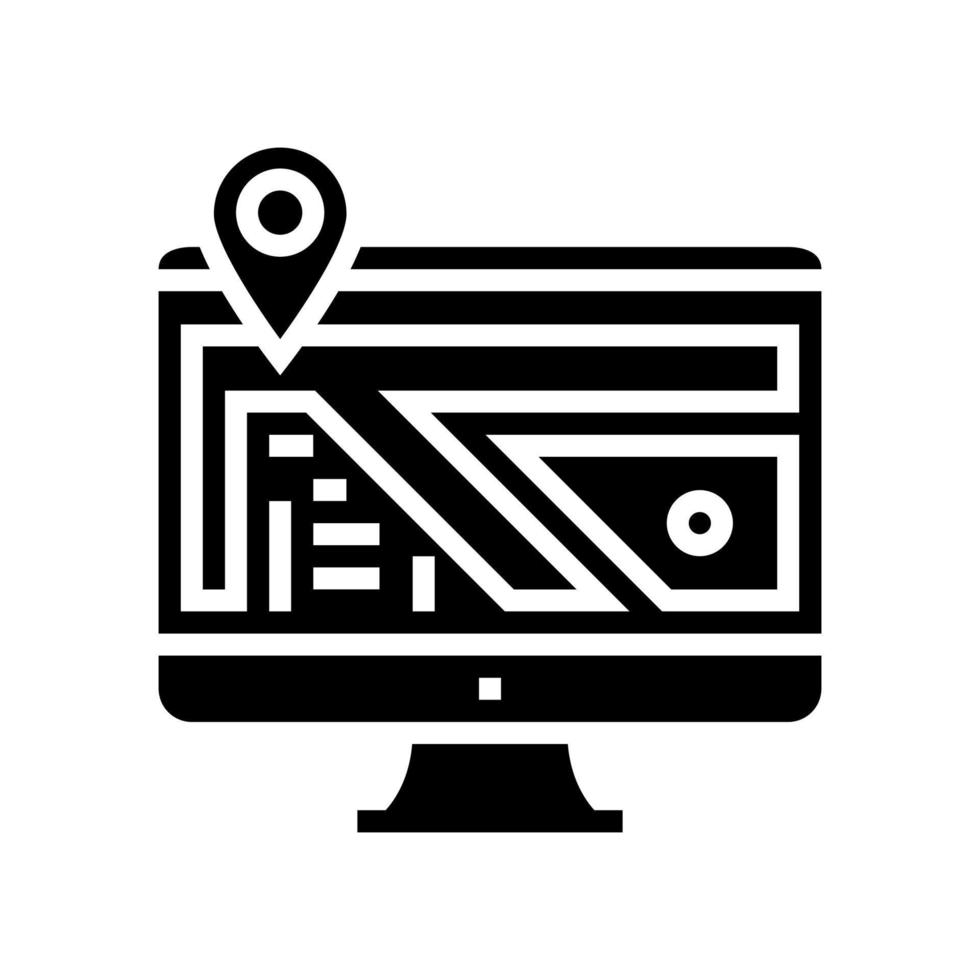 illustrazione vettoriale dell'icona del glifo della posizione della mappa del monitor del computer