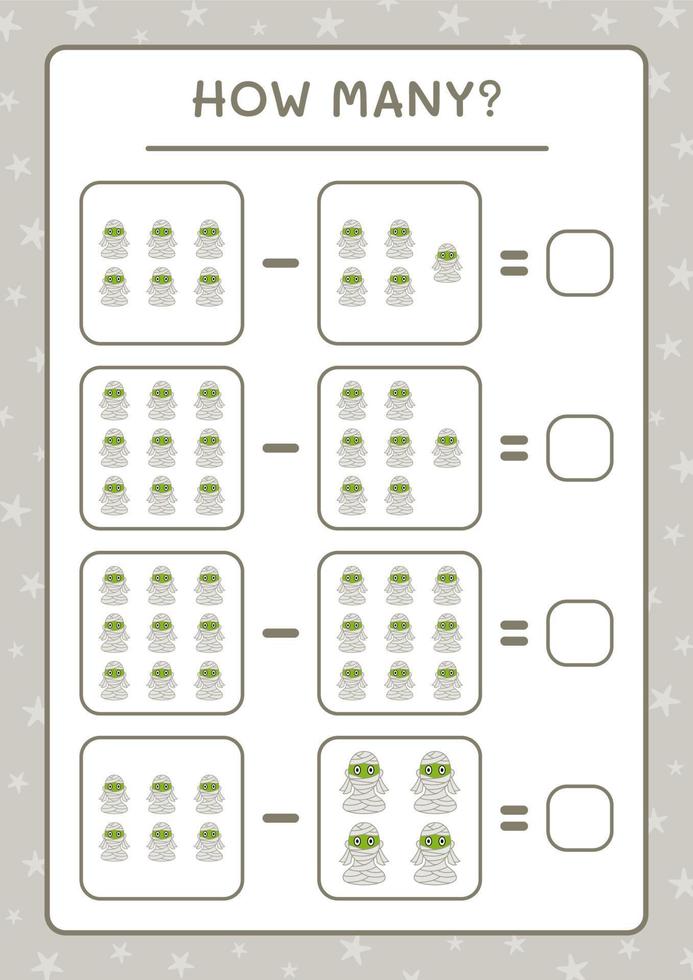 quante mummie, gioco per bambini. illustrazione vettoriale, foglio di lavoro stampabile vettore