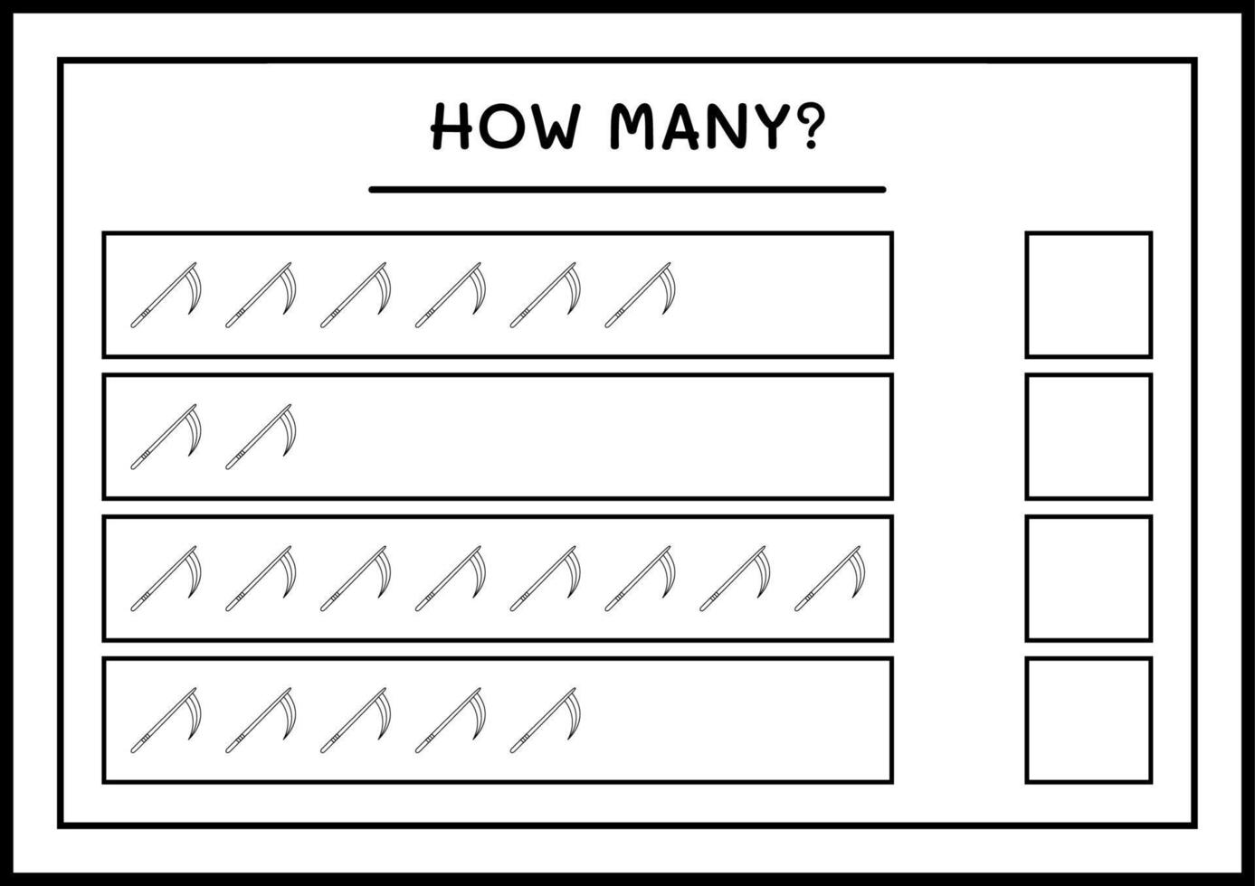 quante falci, gioco per bambini. illustrazione vettoriale, foglio di lavoro stampabile vettore