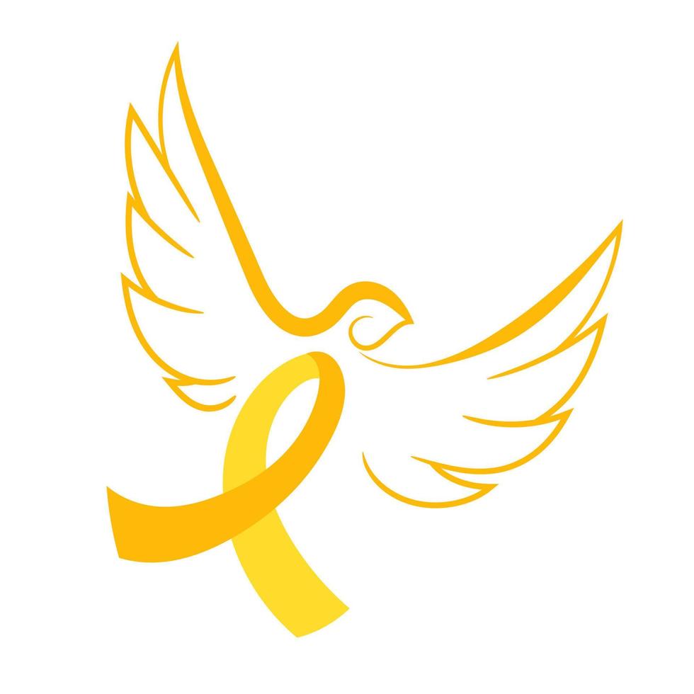 nastro giallo con ali d'angelo. nastro di consapevolezza del cancro infantile vettore