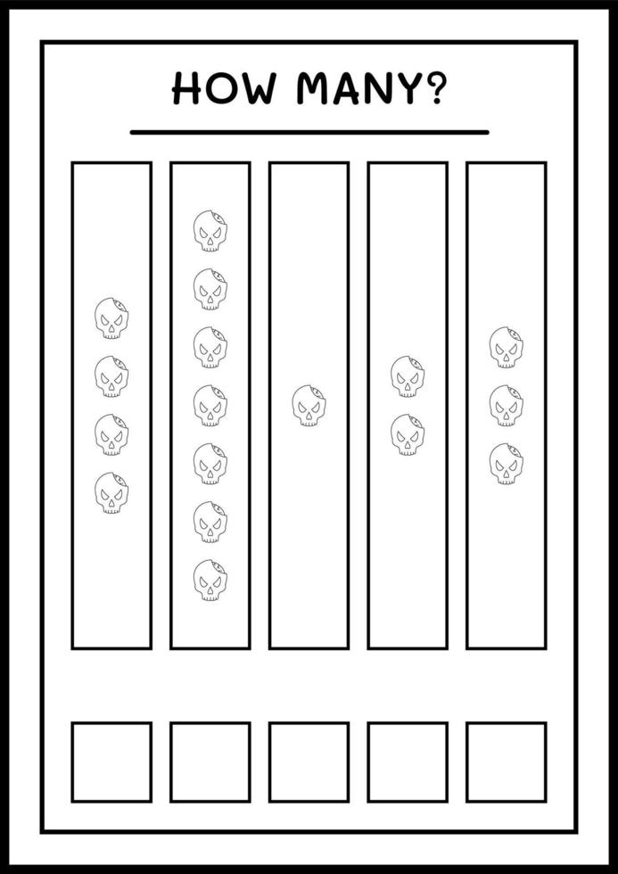 quanti teschi, gioco per bambini. illustrazione vettoriale, foglio di lavoro stampabile vettore