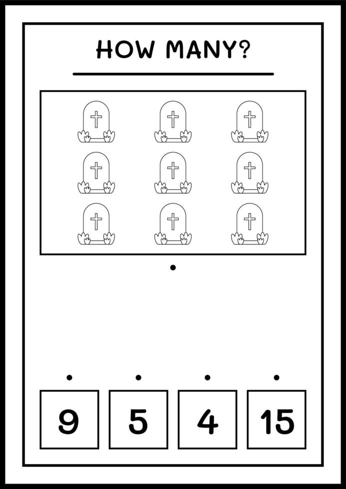 quante lapidi, gioco per bambini. illustrazione vettoriale, foglio di lavoro stampabile vettore