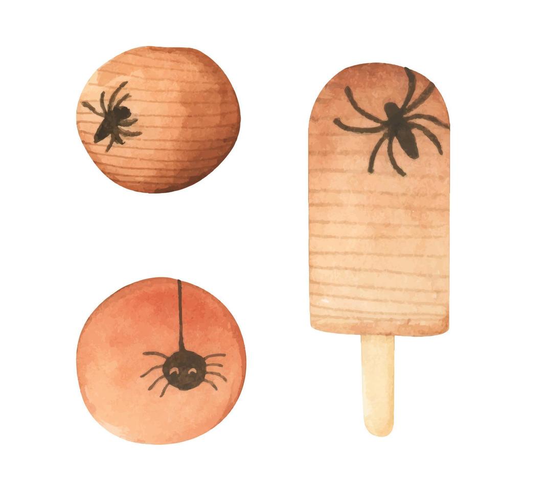 set di dolci di halloween. illustrazione ad acquerello. vettore