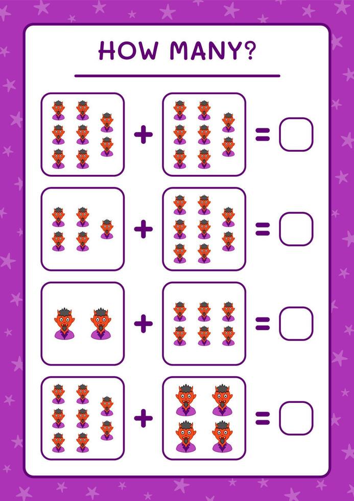 quanti diavolo, gioco per bambini. illustrazione vettoriale, foglio di lavoro stampabile vettore