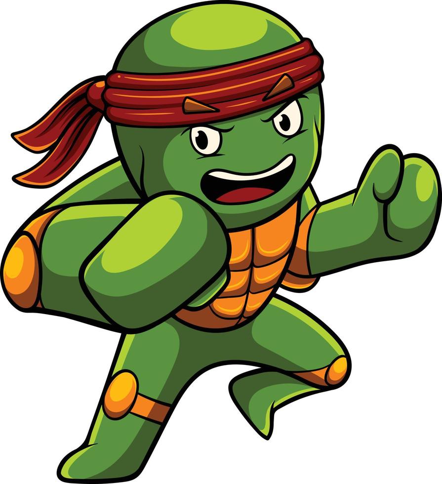 illustrazione della mascotte della tartaruga con la posa del ninja vettore