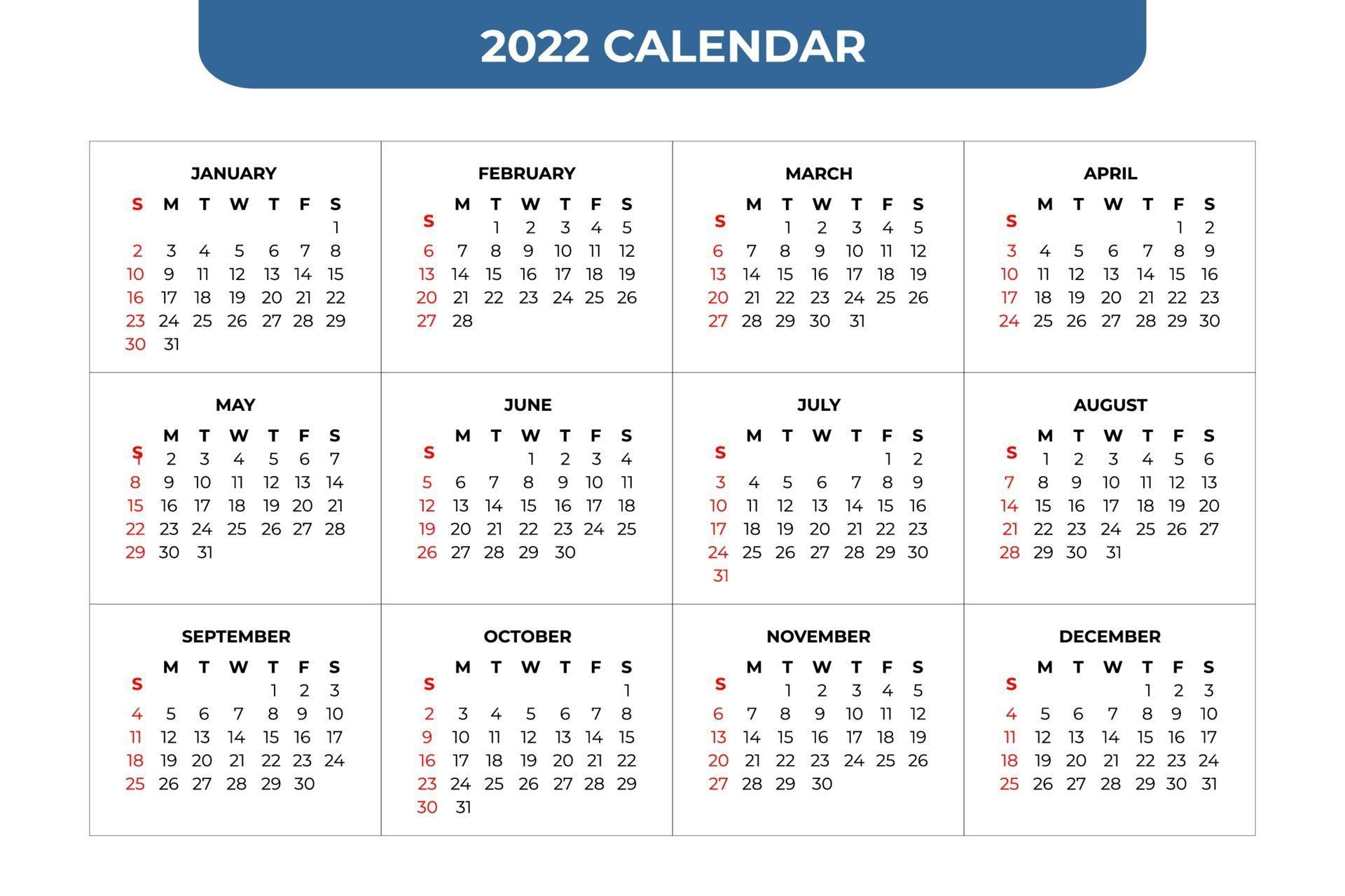 Modello di calendario 2022 2159303 - Scarica Immagini Vettoriali Gratis