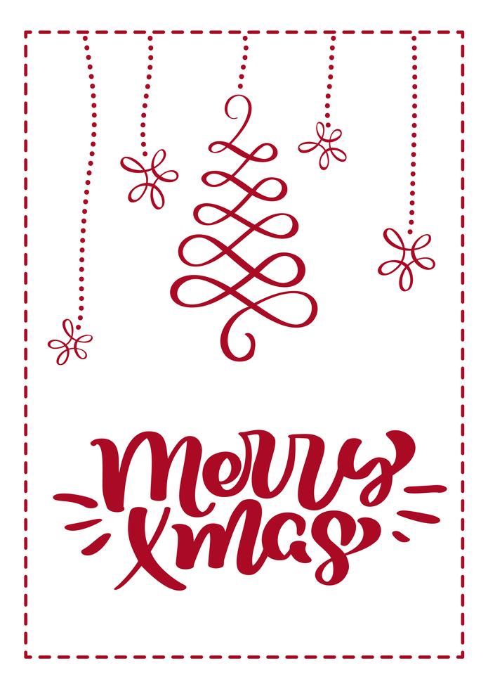 Cartolina d&#39;auguri scandinava di Natale con testo di lettering buon natale calligrafia. Illustrazione vettoriale disegnato a mano di svolazzi. Oggetti isolati