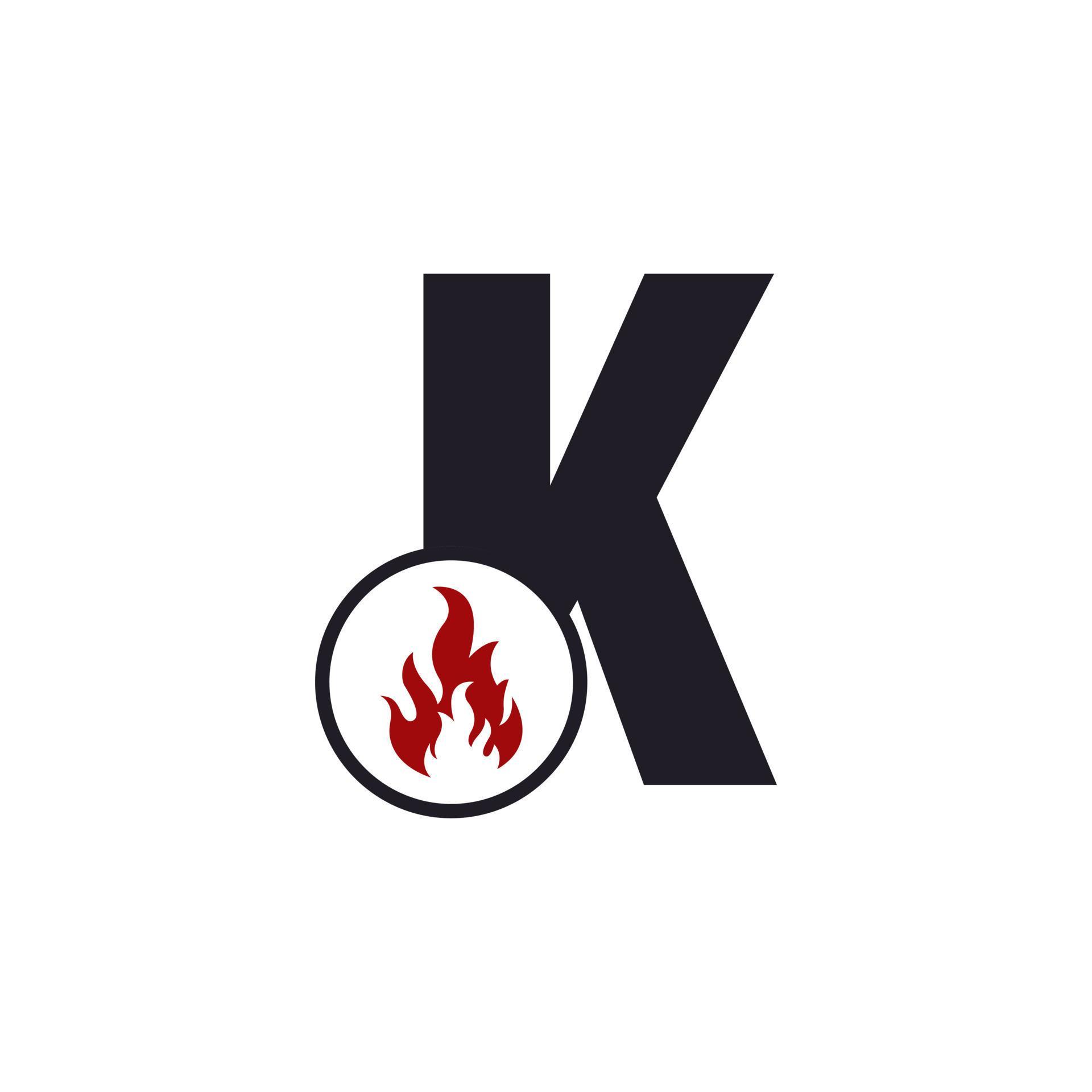 lettera iniziale k con ispirazione per il design del logo del fuoco della fiamma vettore