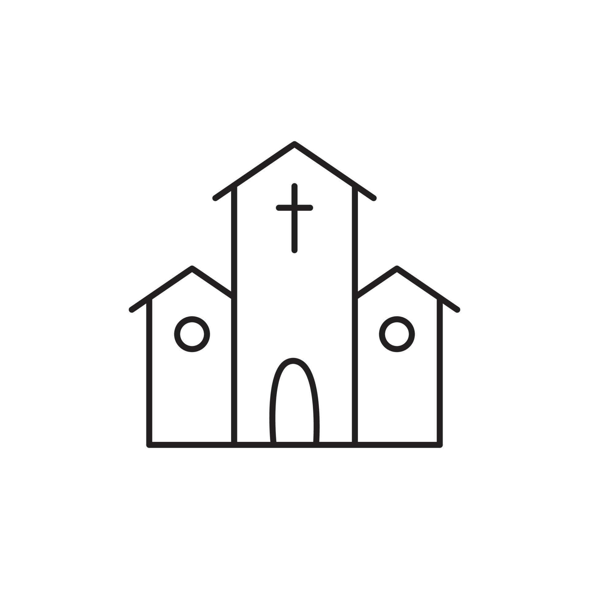 icona del vettore monoline della chiesa santa cristiana. simbolo di pasqua del profilo della chiesa. segno della costruzione del luogo santo. isolato su bianco