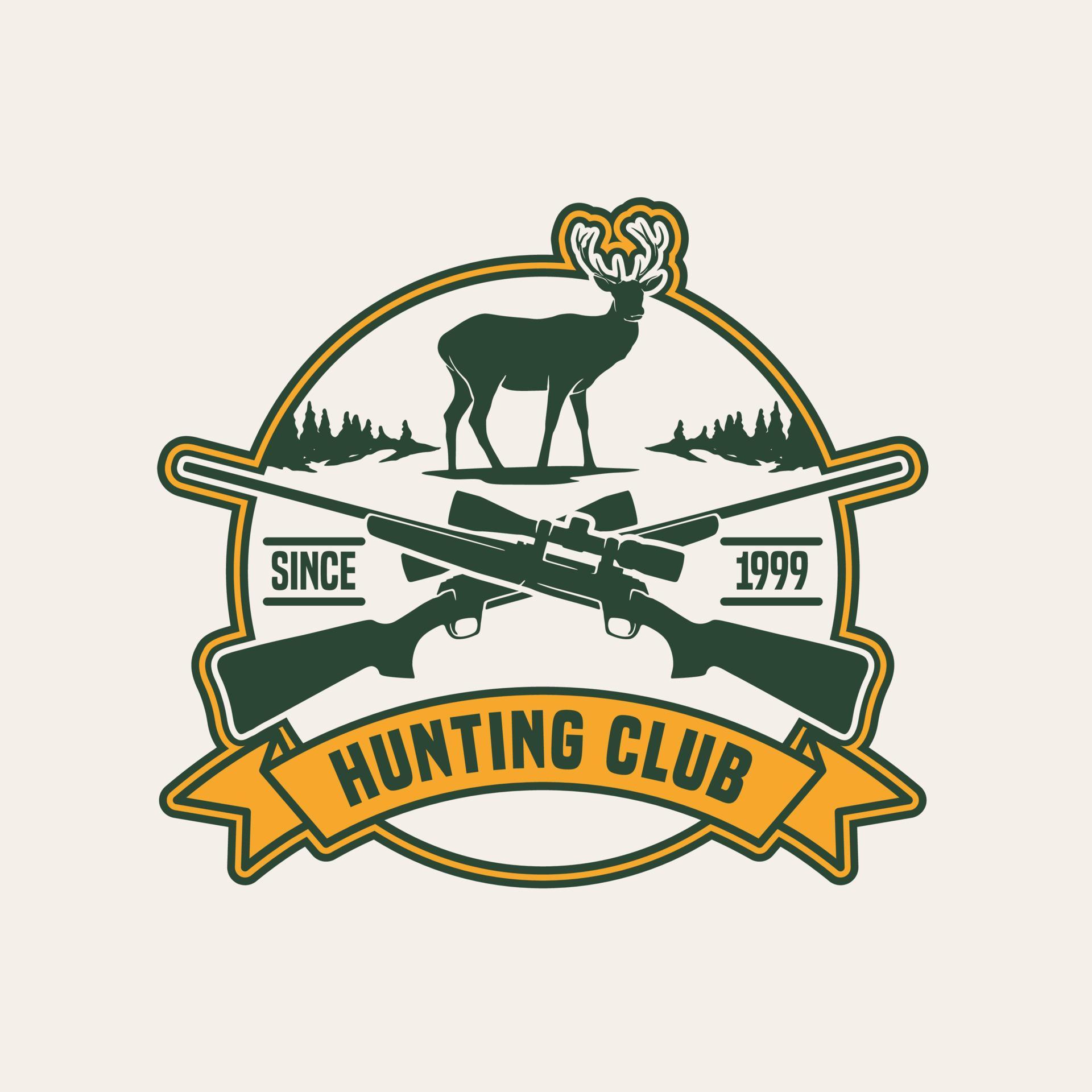 distintivo dell'etichetta del logo del club di caccia disegnato a mano vettore