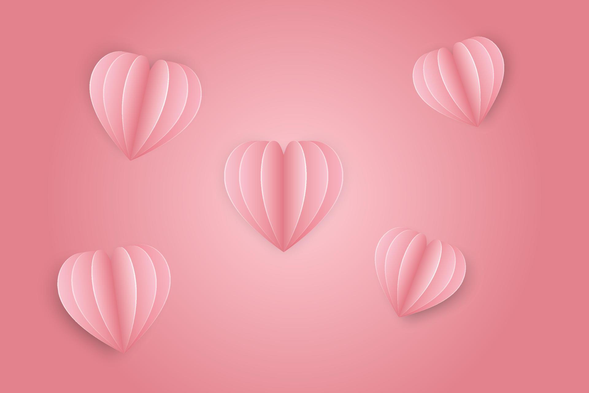 cuore set amore simbolo illustrazioni papercut stile realistico su sfondo rosa vettore