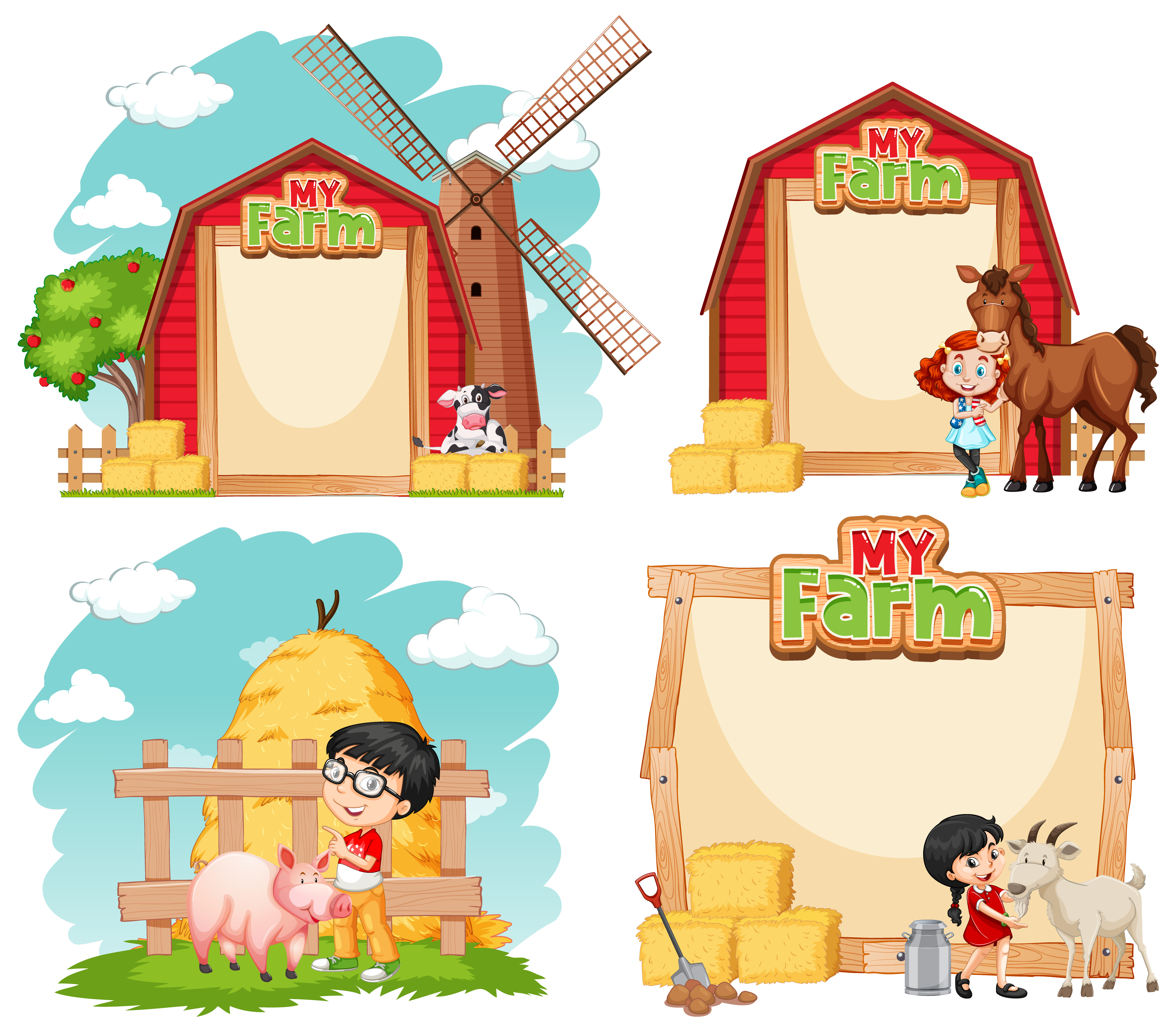 disegni modello con bambini e animali da fattoria 1235745 Arte vettoriale a  Vecteezy