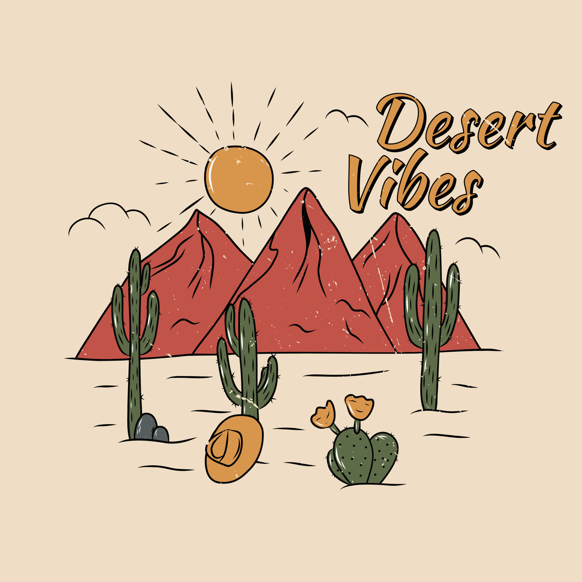 Arizona deserto vibrazioni con cactus e montagna. Stampa design