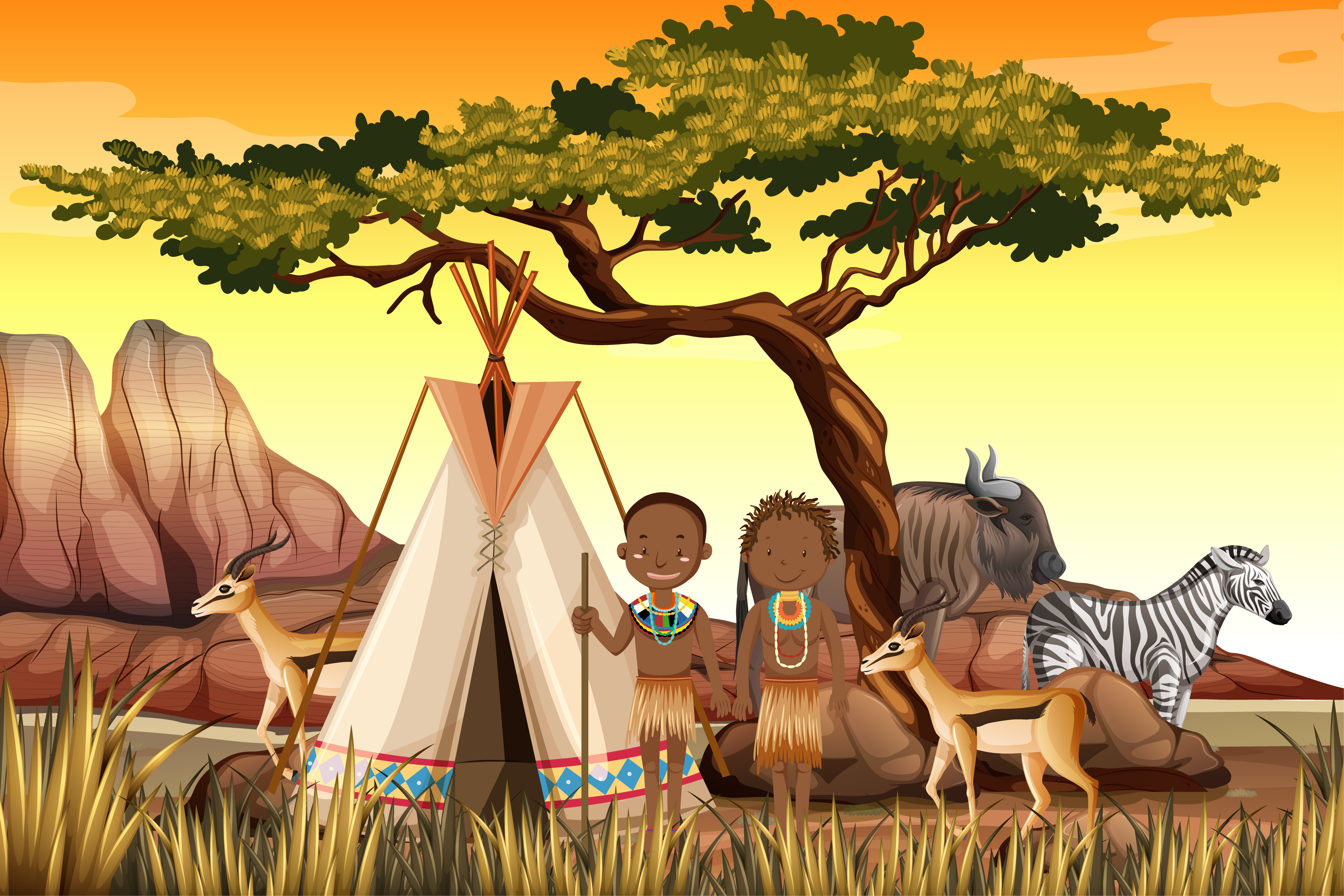 Persone Di Tribu Africane Nella Scena Della Natura Vestiti Tradizionali Scarica Immagini Vettoriali Gratis Grafica Vettoriale E Disegno Modelli
