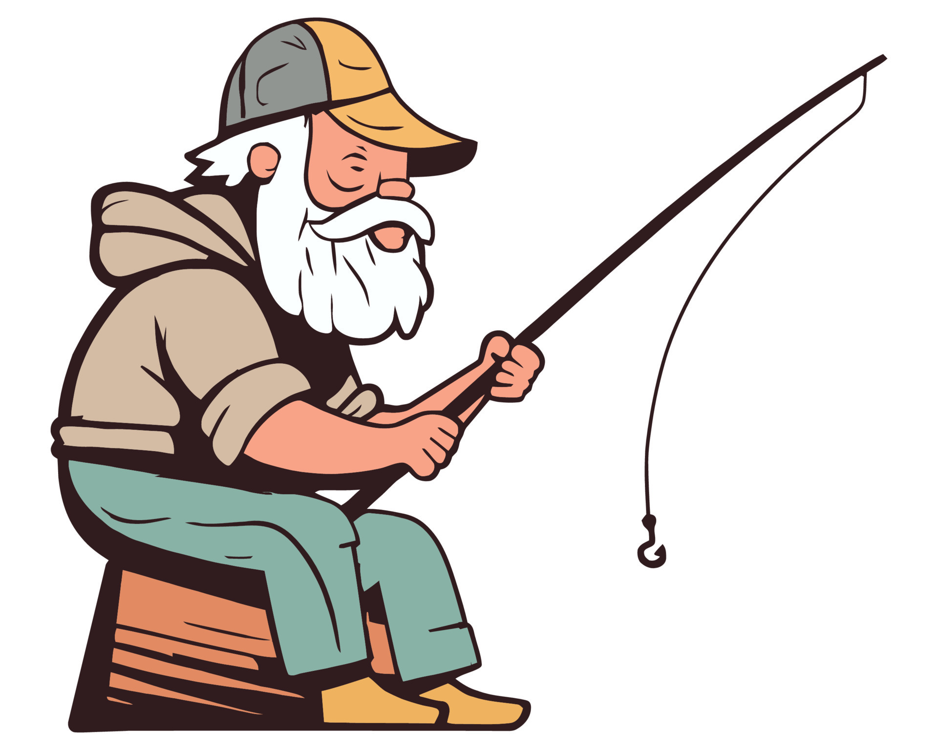 il personaggio di un vecchio uomo nel un' berretto si siede con un' pesca  asta e Pesci per il suo piacere. piatto vettore illustrazione 17637553 Arte  vettoriale a Vecteezy