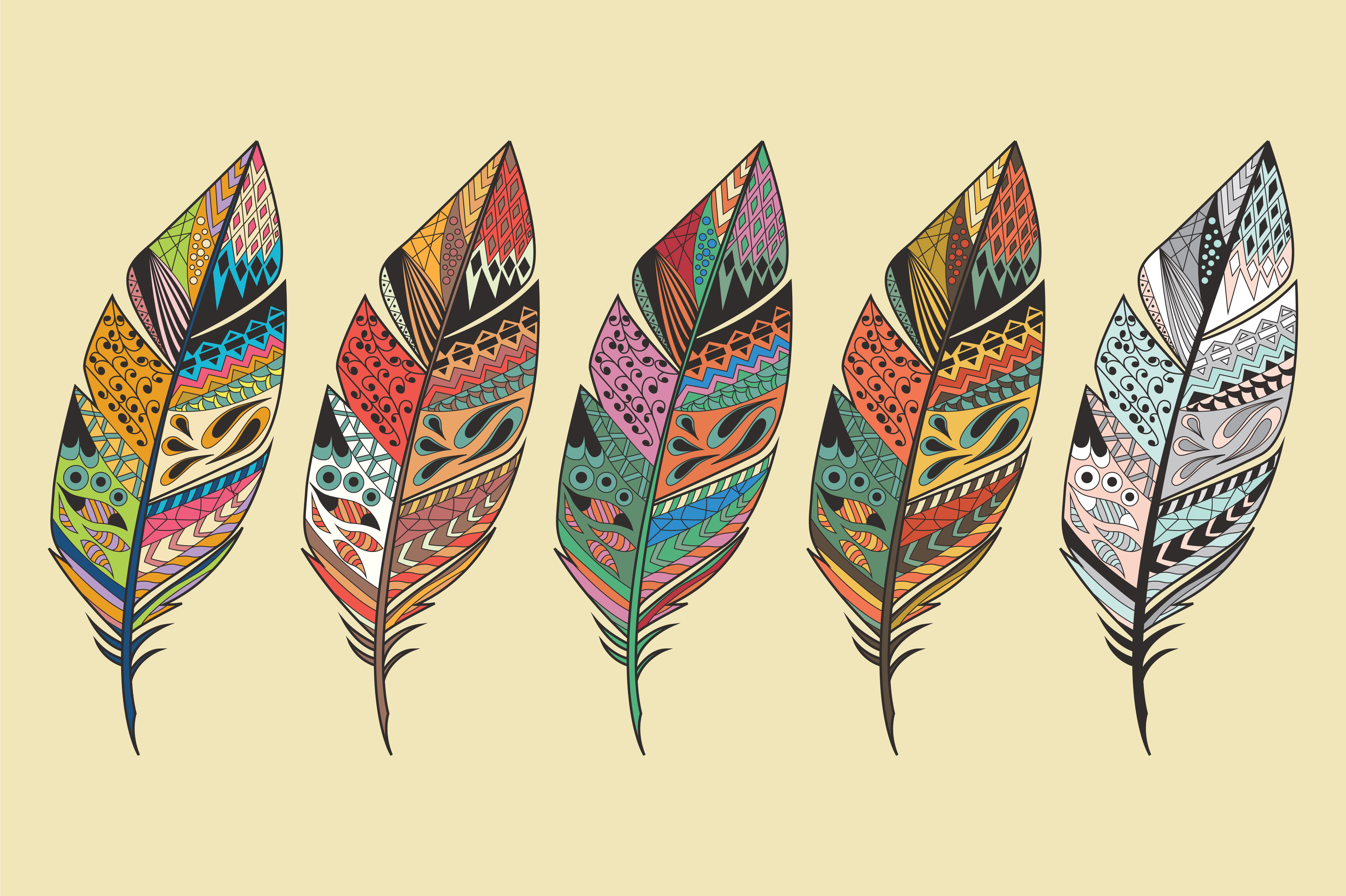collezione di piume colorate disegnate a mano etniche tribali vintage  1824975 Arte vettoriale a Vecteezy