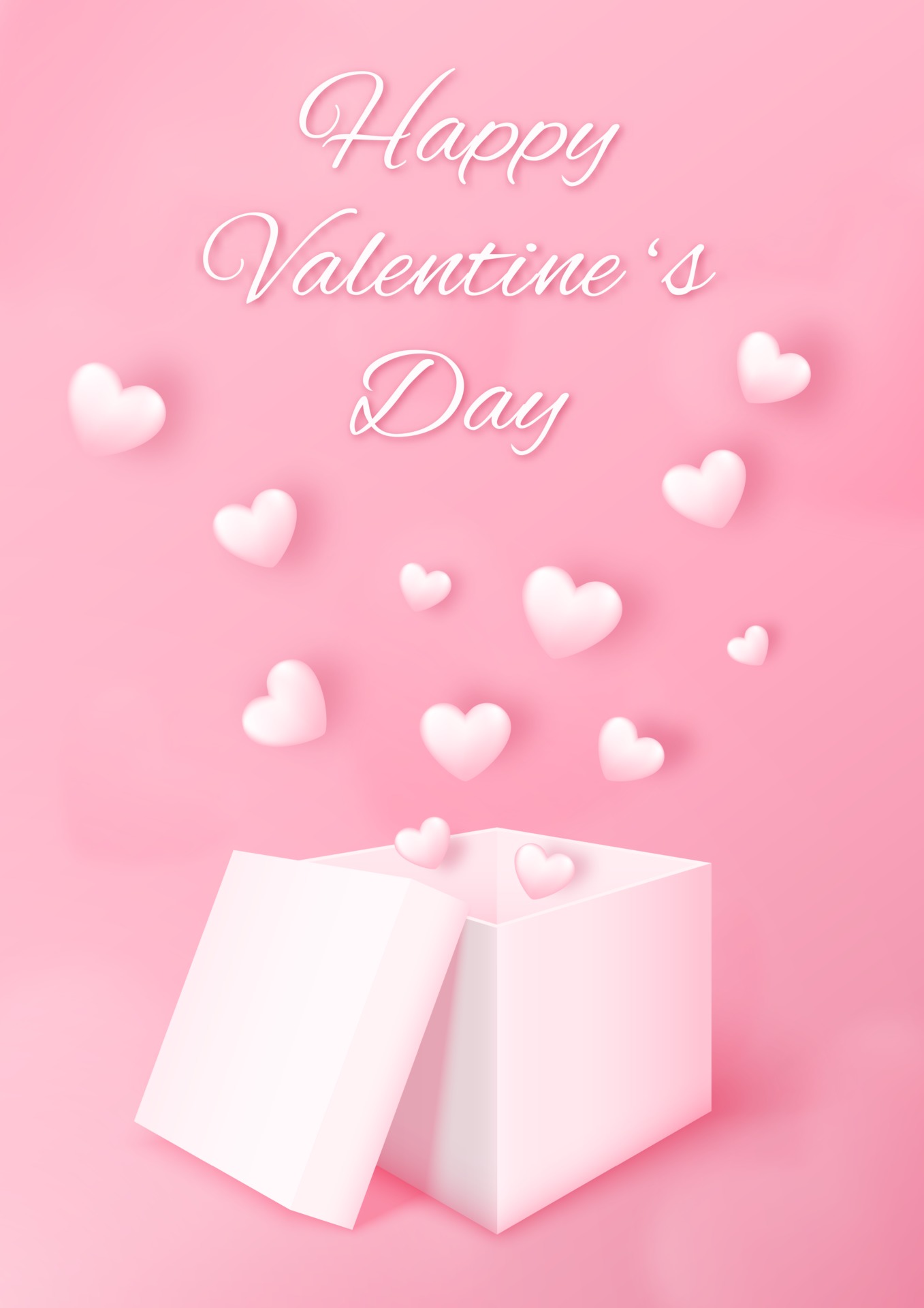Scatola regalo 3D con cuore che vola su sfondo rosa. amore concept design  per buon San Valentino. poster e modello di biglietto di auguri.  illustrazione di arte vettoriale. 1984346 Arte vettoriale a