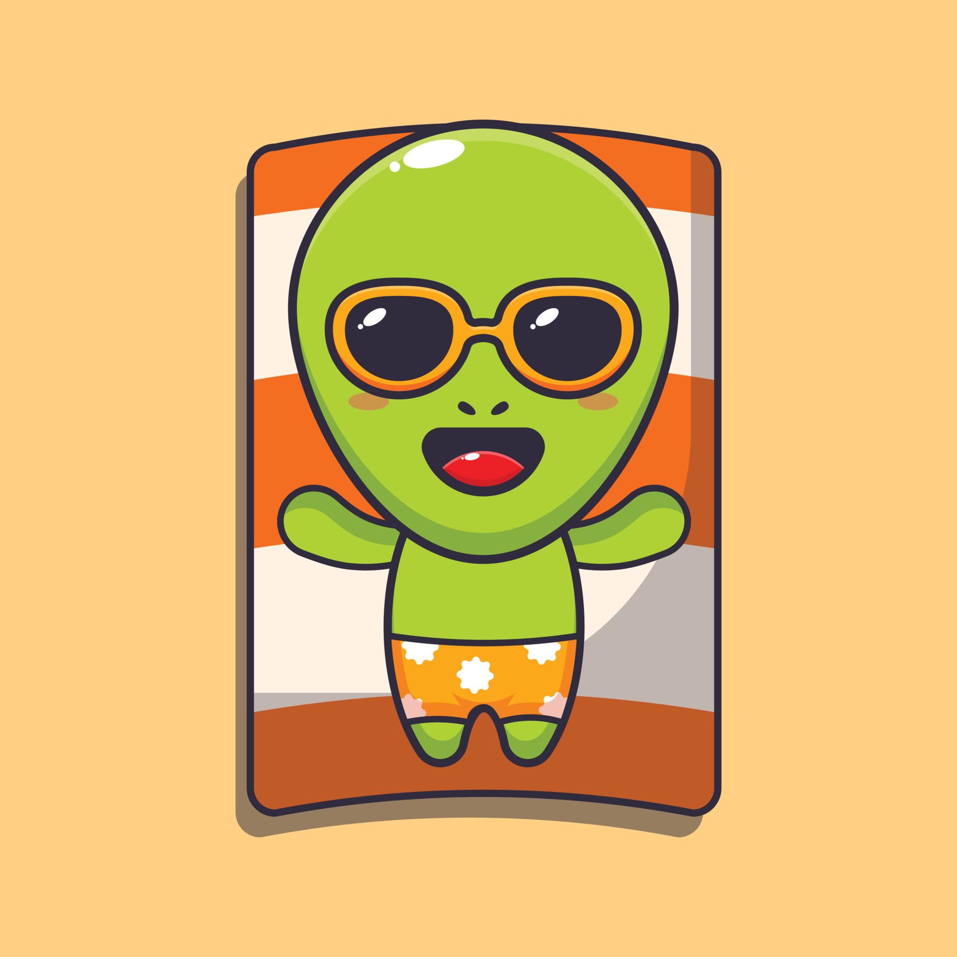 carino alieno con occhiali da sole dormire su spiaggia cartone animato  vettore illustrazione. 20951413 Arte vettoriale a Vecteezy