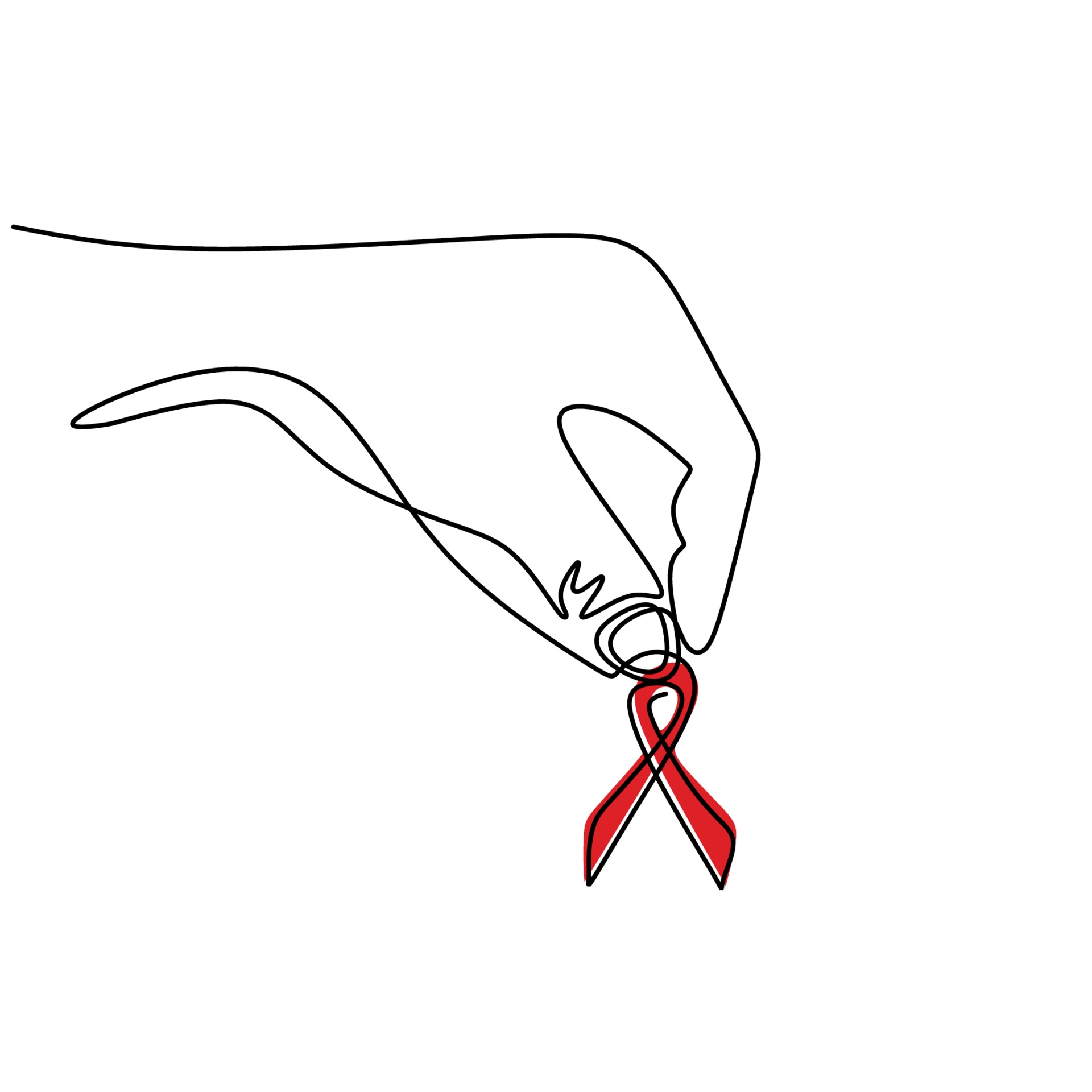 continua una riga di nastro rosso per badge. Giornata mondiale contro l'HIV  1 dicembre. simbolo