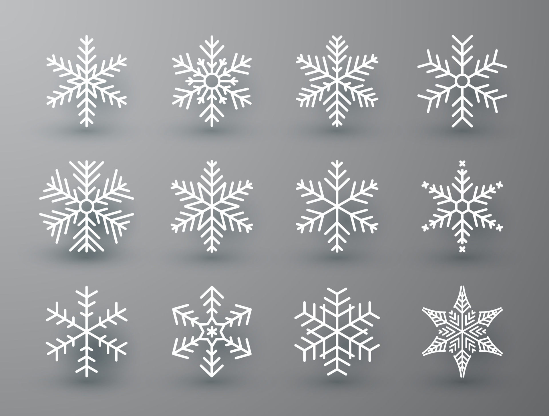 fiocco di neve inverno impostato di bianca isolato icona silhouette su  bianca grigio sfondo. vettore illustrazione 23805300 Arte vettoriale a  Vecteezy