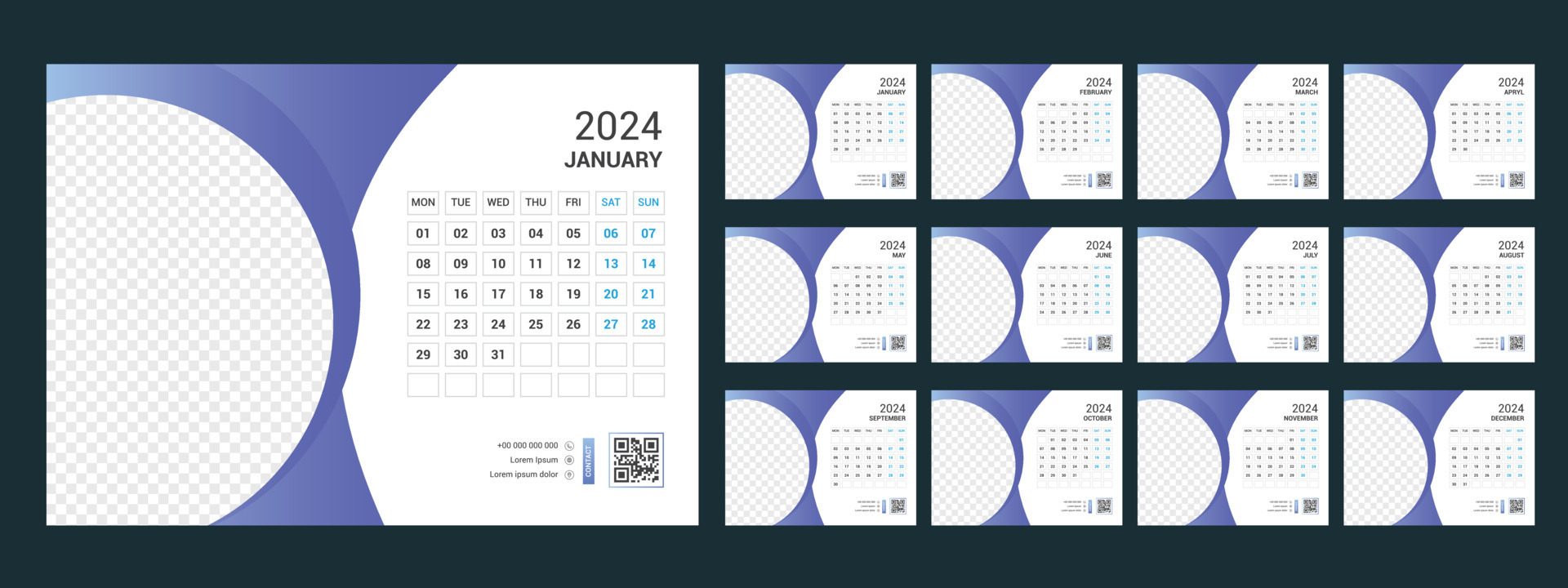 SVG, Vettoriale - Calendario 2024 Modello Vettoriale, Design