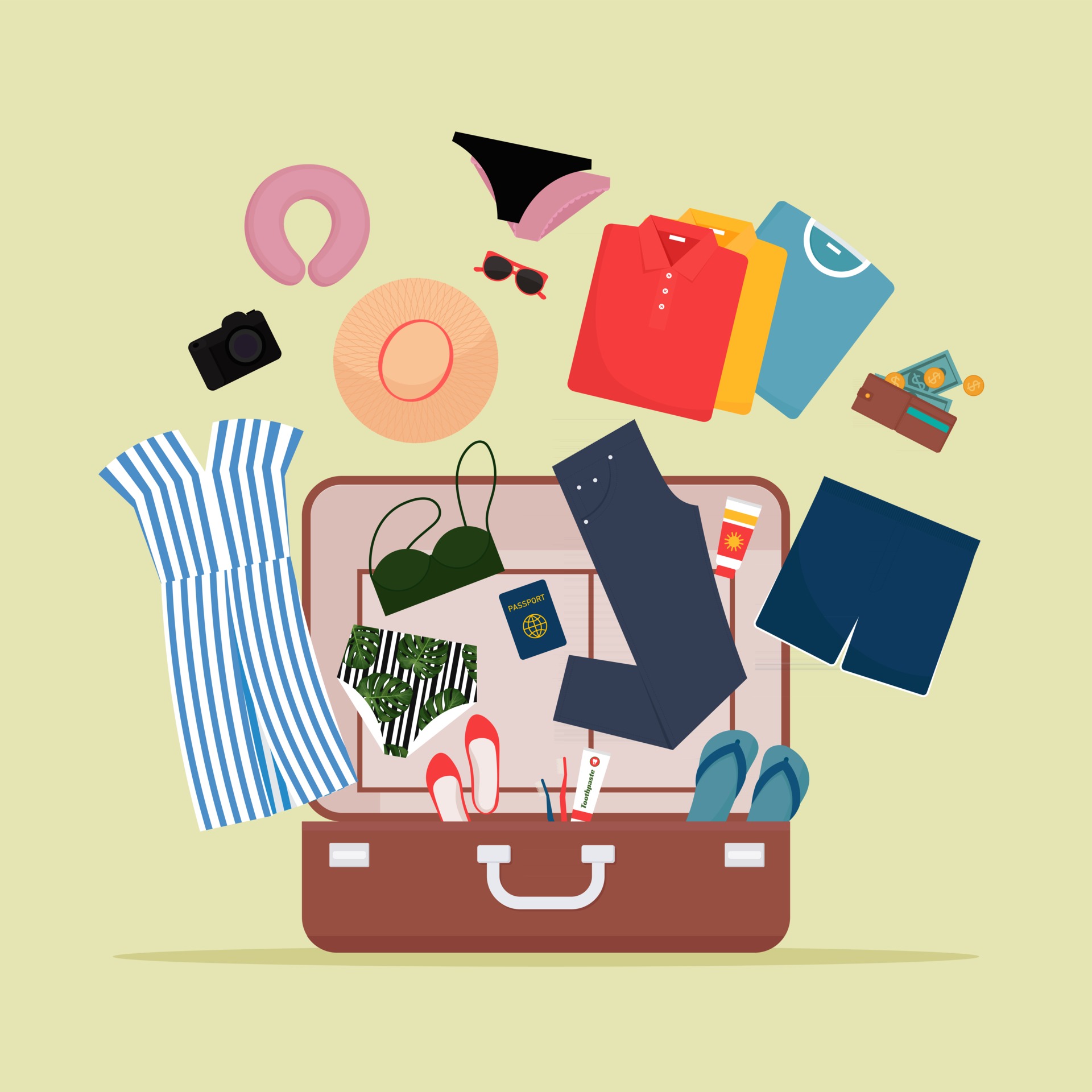 bagaglio aperto con vestiti e oggetti da viaggio 2657608 Arte vettoriale a  Vecteezy