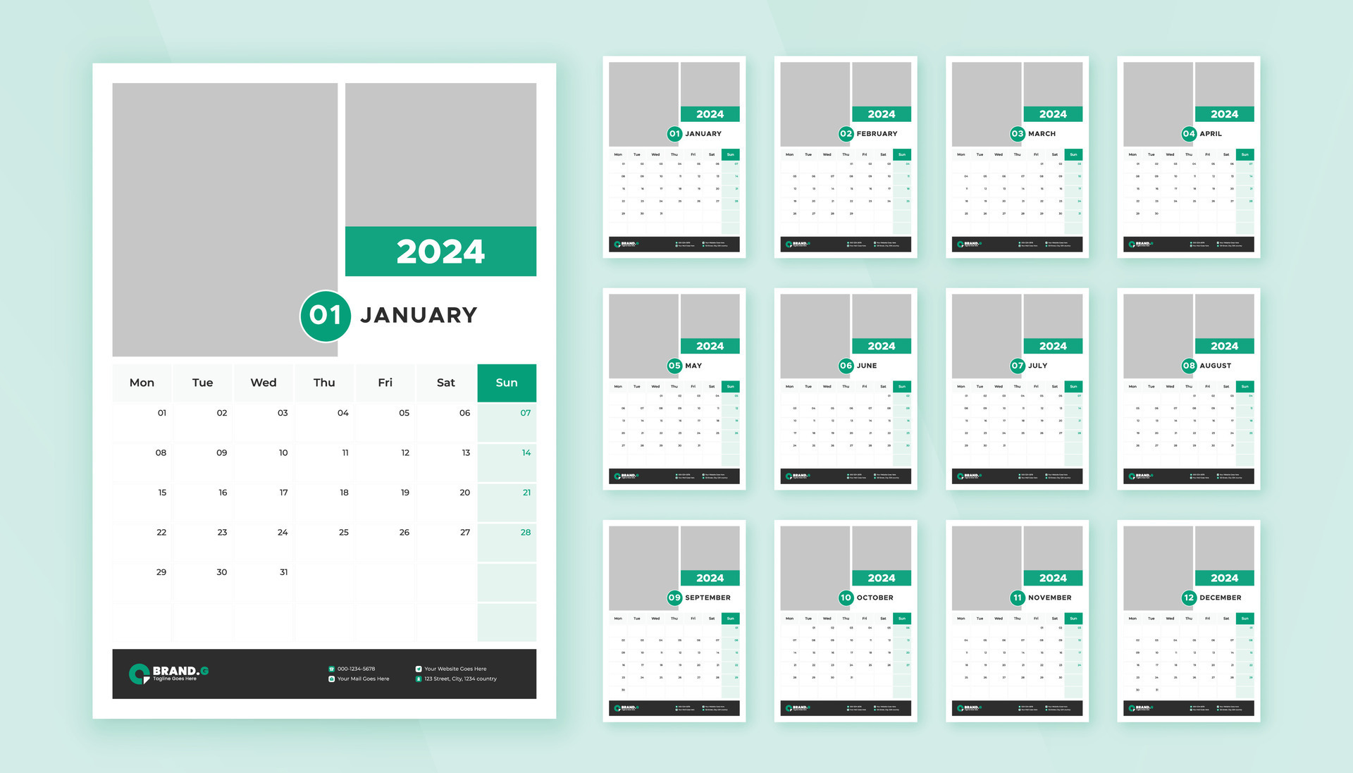 calendario modello per 2024 anno. minimalista scrivania calendario 2024  modello, pianificatore, attività commerciale modello vettore. settimana  inizio su Domenica 26319959 Arte vettoriale a Vecteezy