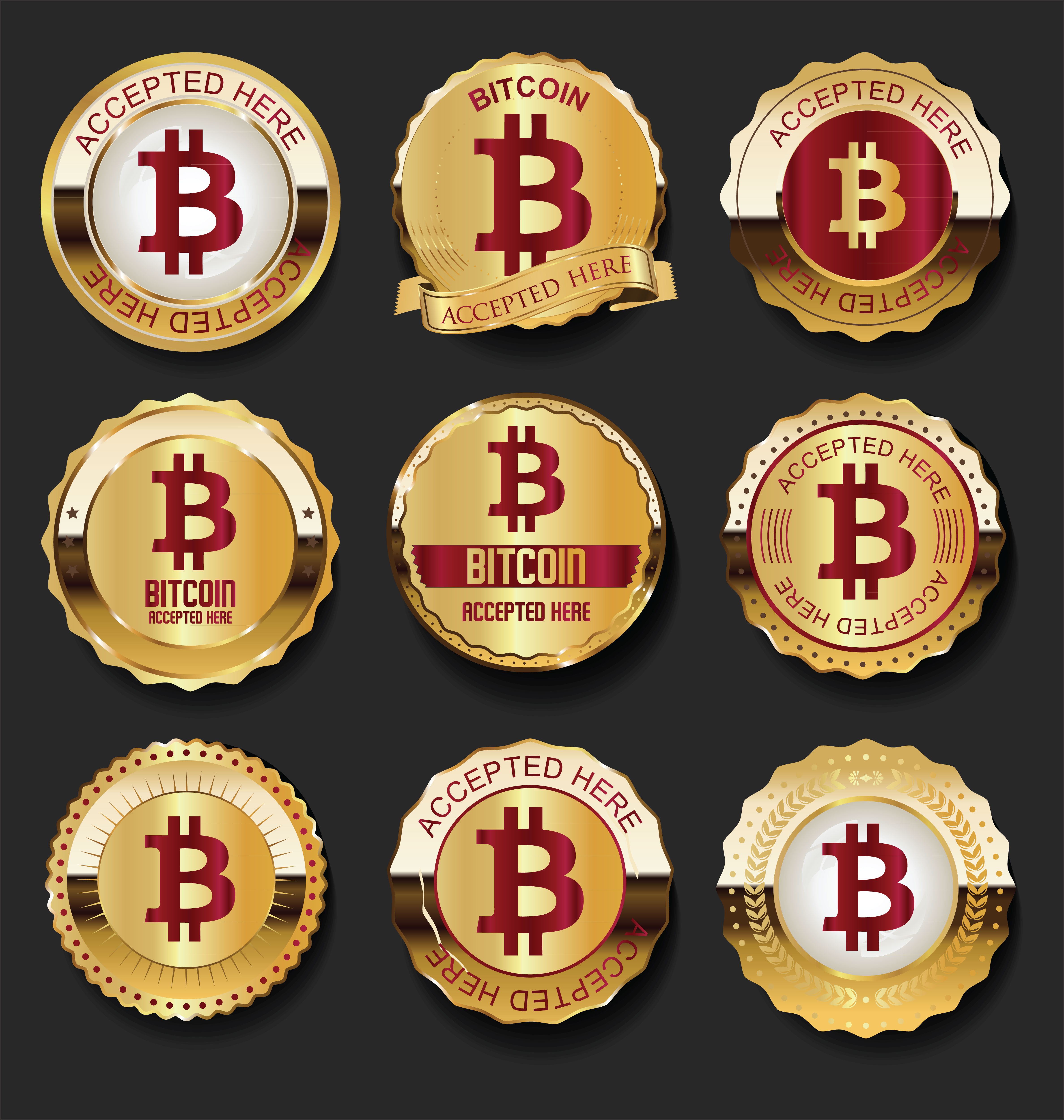 Bitcoin accettato qui testo e logo sullo schermo virtuale. Pagamento online e criptovaluta concetto