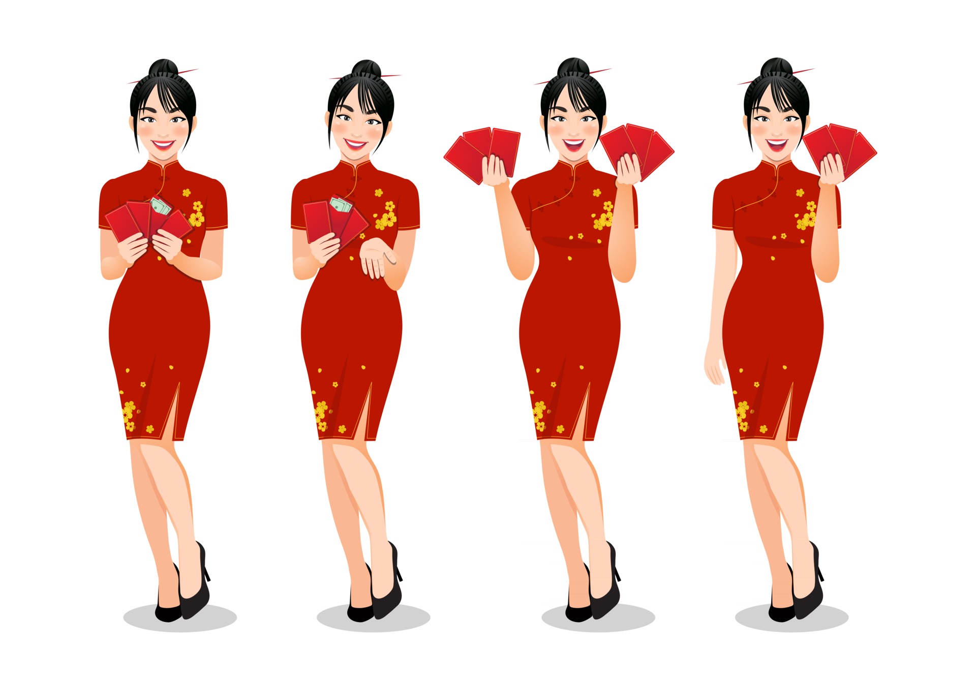 la donna cinese che tiene le buste rosse in vestiti di stile