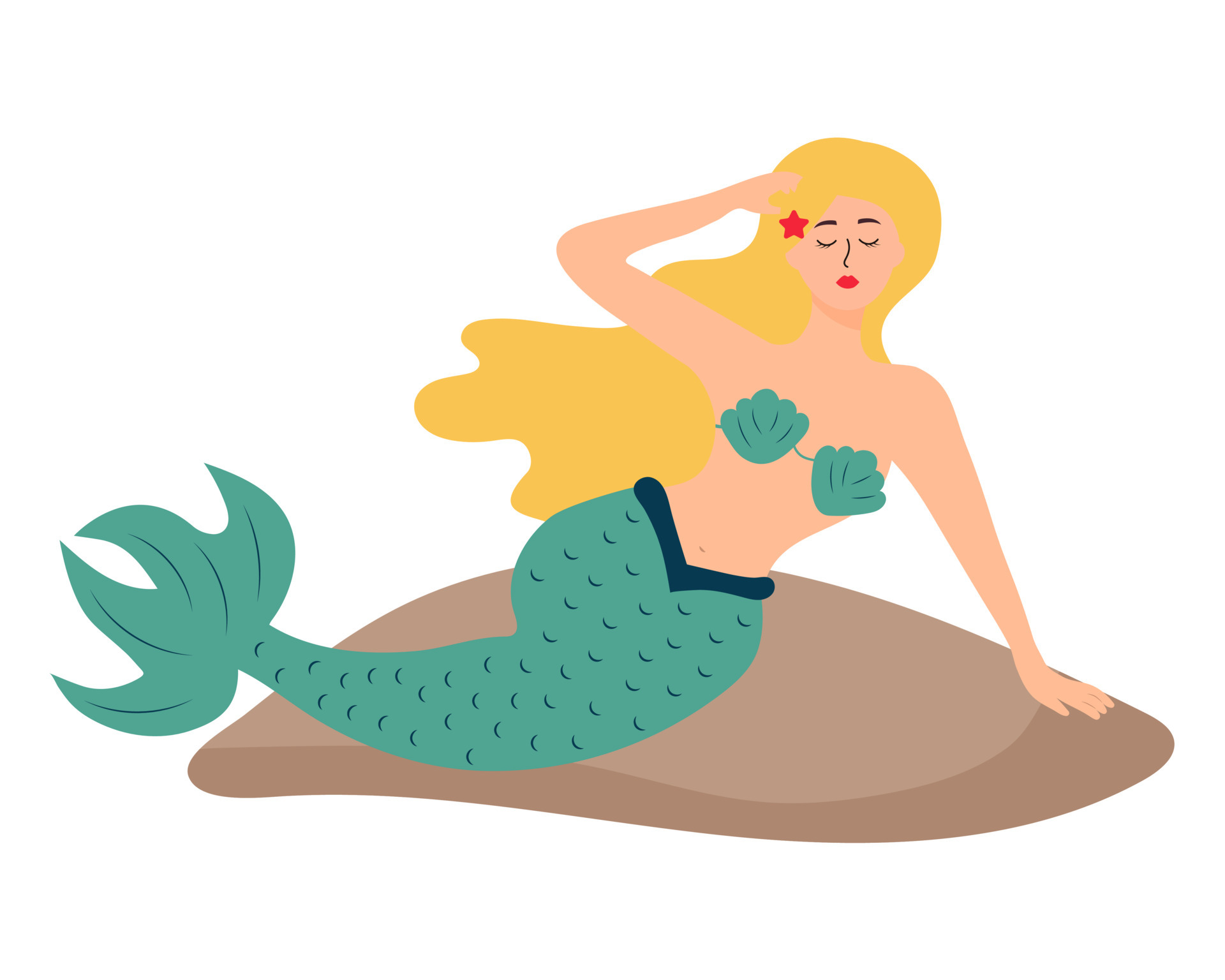 ragazza sirena seduta su una pietra. bella sirena. donna mistica da favola  con coda di pesce. 6988905 Arte vettoriale a Vecteezy