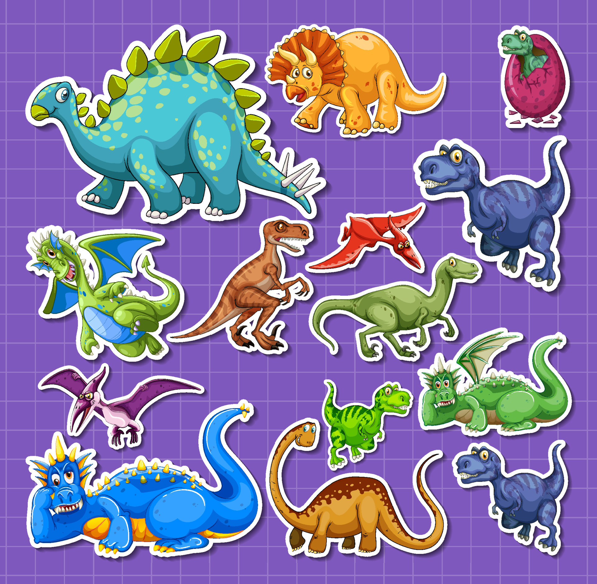 set di adesivi di diversi personaggi dei cartoni animati di dinosauri  7699344 Arte vettoriale a Vecteezy