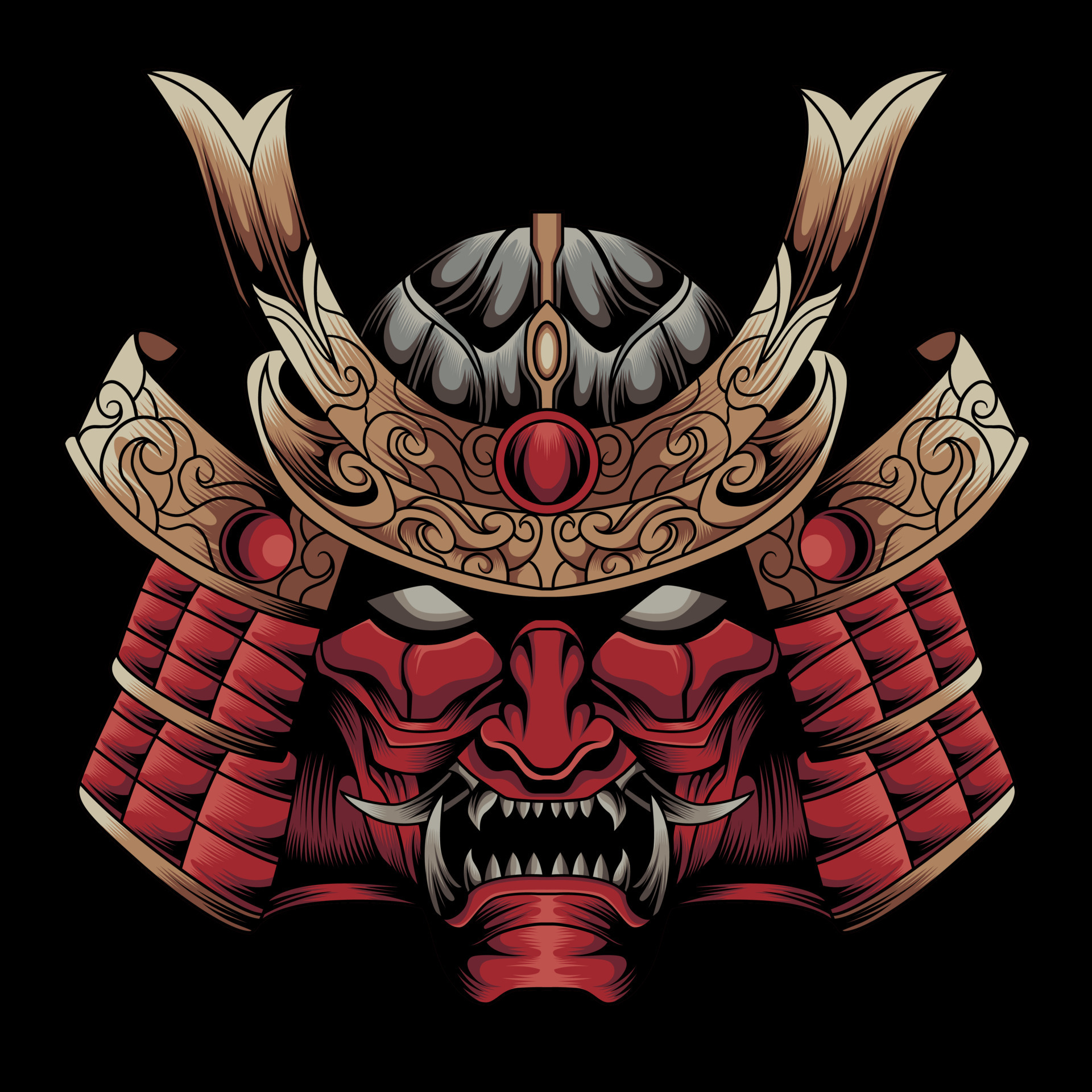maschera da guerriero samurai. armatura tradizionale del guerriero  giapponese 7717761 Arte vettoriale a Vecteezy