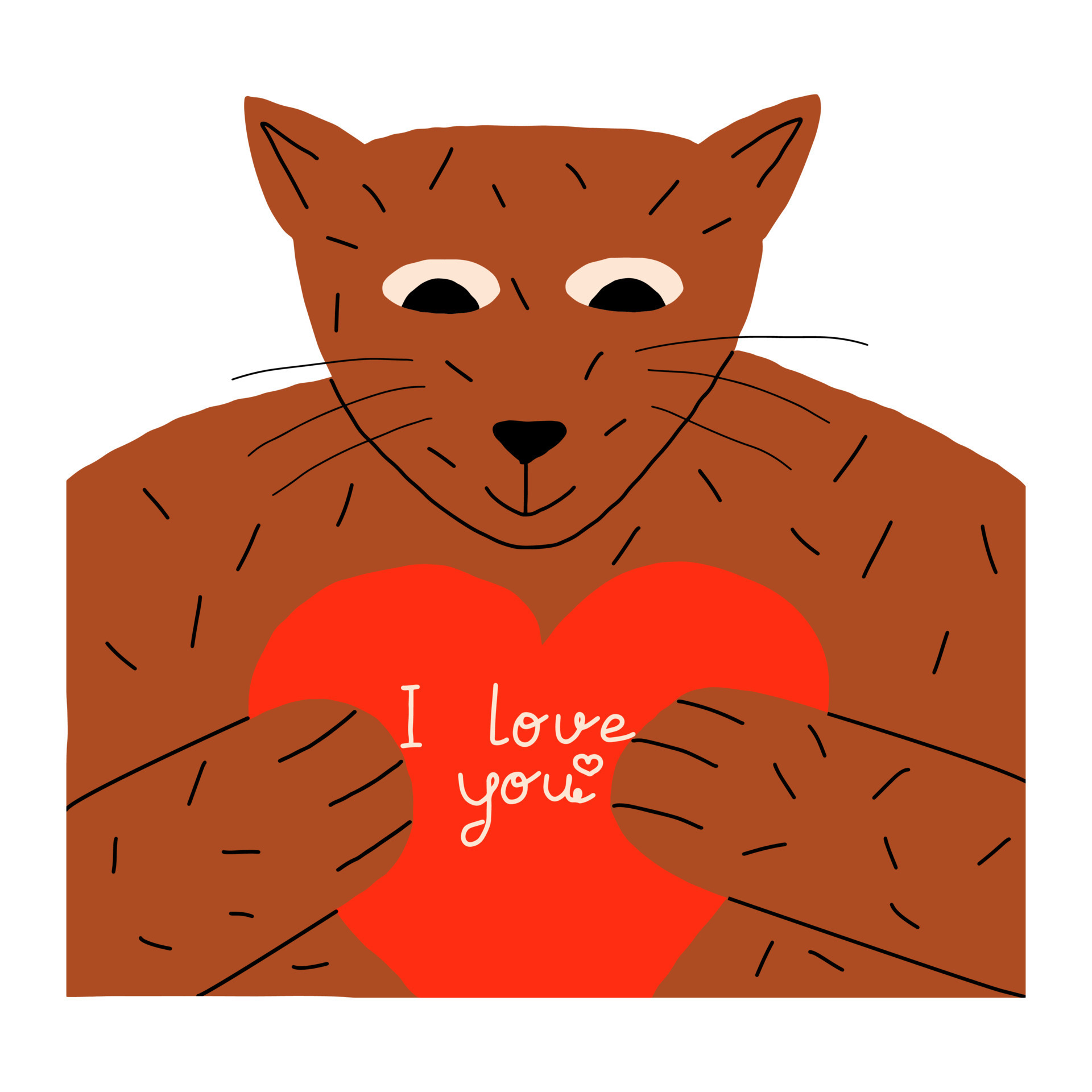 simpatico gatto di disegno a mano con grande cuore rosso e citazione ti amo.  illustrazione vettoriale per San Valentino 7909953 Arte vettoriale a  Vecteezy