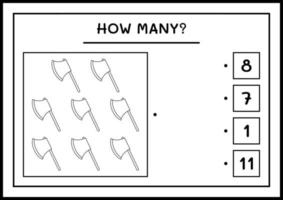 quanti ascia, gioco per bambini. illustrazione vettoriale, foglio di lavoro stampabile vettore