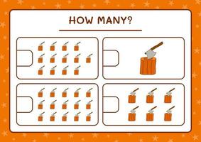 quanti ceppi con ascia, gioco per bambini. illustrazione vettoriale, foglio di lavoro stampabile vettore