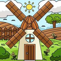 illustrazione del fumetto colorato casa mulino a vento vettore
