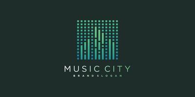 design del logo musicale con vettore premium di concetto di città elemento creativo