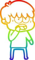 arcobaleno gradiente linea disegno preoccupato cartone animato ragazzo vettore